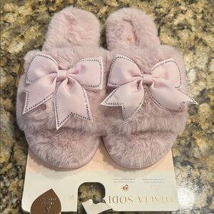 Pink Fuzzy Slippers with Bows